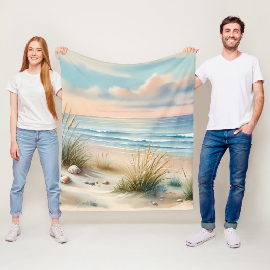 Pastellfarbene Küsten-Dünen-Aquarellmalerei Fleecedecke (Beispiel)