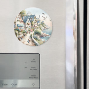 Pastellfarbene Küstenhaus-Dorf-Flucht Magnet