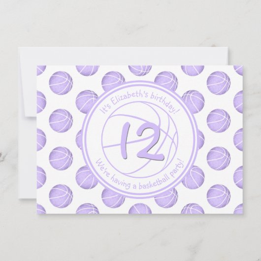 Pastellfarbene lila Basketball-Mustersportarten Pa Einladung (Rückseite)
