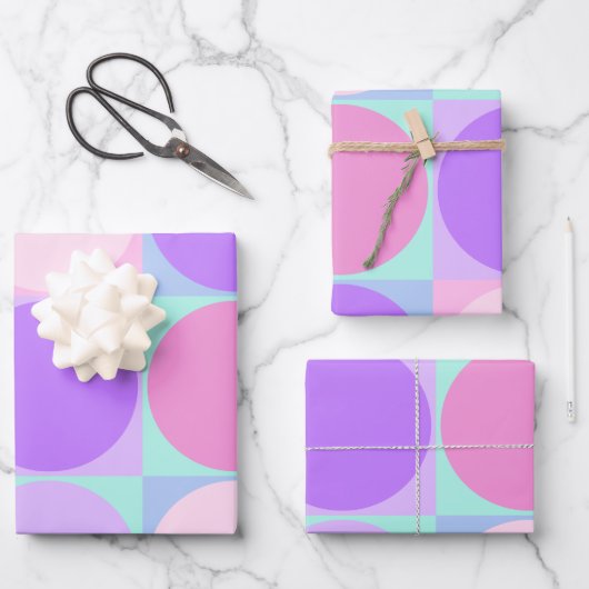 Pastellfarbene Lila rosa Aqua Geometrische Circle  Geschenkpapier Set (Vorderseite)