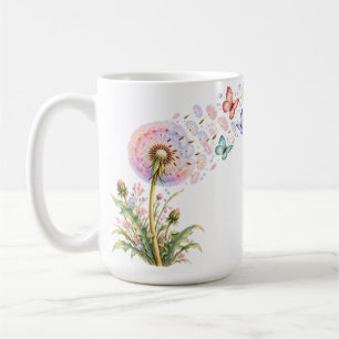 PASTELLFARBENE LÖWENZAHNBLUMEN SCHMETTERLINGE KAFFEETASSE