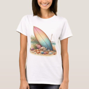 PASTELLFARBENE OMBRÉ-SURFPLATTE UND BLUMEN AM STRA T-Shirt