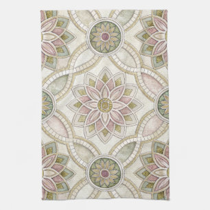 Pastellfarbene Opaleszente Blumenmosaik - Mandala Geschirrtuch