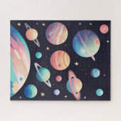 Pastellfarbene Planeten im dunklen Raum Puzzle (Horizontal)