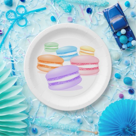 pastellfarbene Regenbogenmacarons Pappteller (Party)