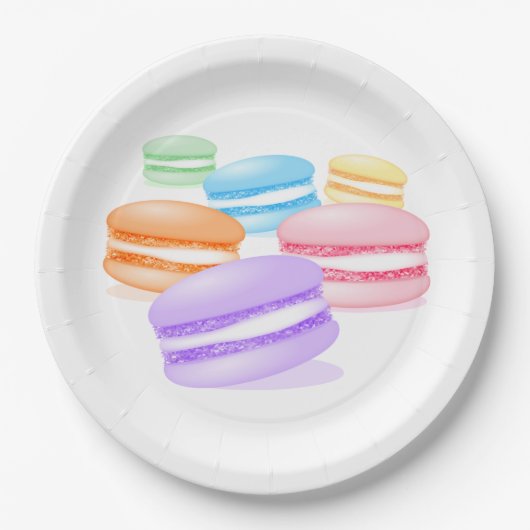 pastellfarbene Regenbogenmacarons Pappteller (Vorderseite)