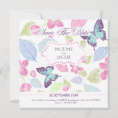 Pastellfarbene, rosa grüne Blätter Schmetterlinge Save The Date (Vorderseite)
