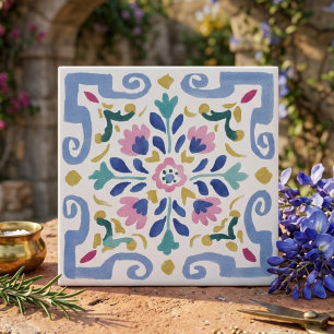 Pastellfarbene symmetrische florale Dekoration Fliese