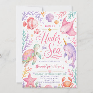 Pastellfarbene Under-the-Sea-Baby-Party für Mädche Einladung