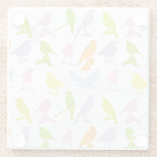 Pastellfarbene Varietät des Vogelmusters Glasuntersetzer (Rückseite)