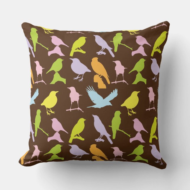 Pastellfarbene Varietät des Vogelmusters Kissen (Vorderseite)