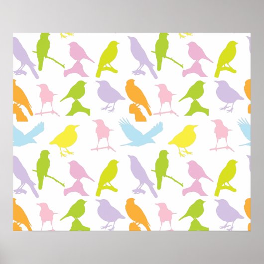 Pastellfarbene Varietät des Vogelmusters Poster (Vorne)