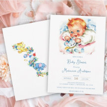 Pastellfarbene Vintage-Baby-Party-Einladung für Mä