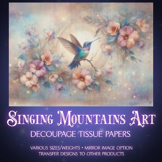 Pastellfarbene Vintage-Blumen & Dekor mit Kolibrim Seidenpapier