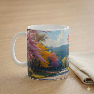 Pastellfarbene Wasserfarbe einer ländlichen Straße Kaffeetasse