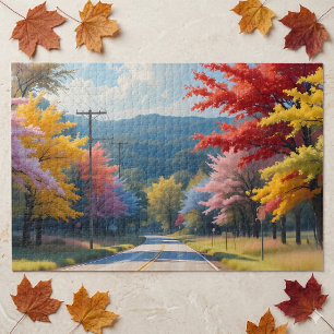 Pastellfarbene Wasserfarbe einer ländlichen Straße Puzzle