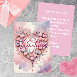 Pastellfarbene Wasserfarben-Herzen zum Valentinsta Karte
