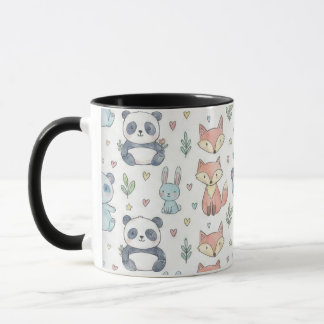 Pastellfarbene Wasserfarben-Waldtiere- und Panda-M Tasse