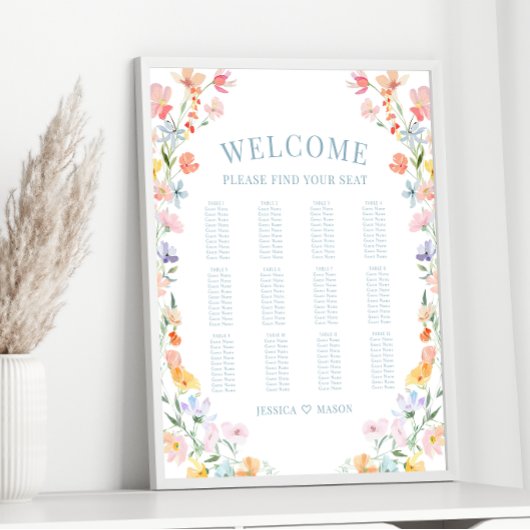Pastellfarbene Wildblume Hochzeitstabelle Poster