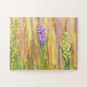 Pastellfarbene Wildblumen auf einer goldenen Wiese Puzzle