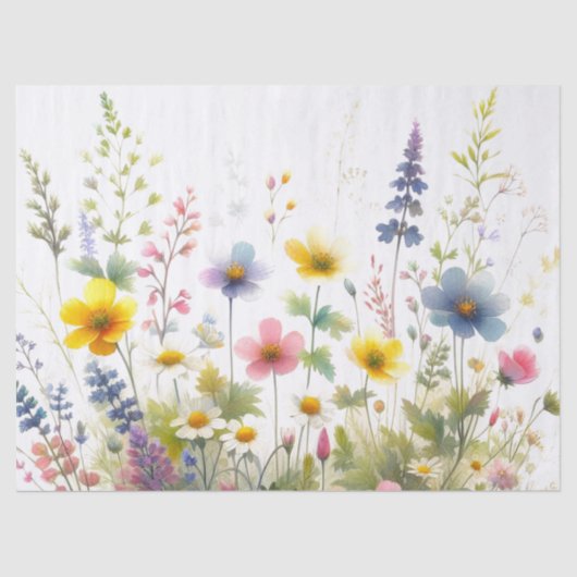 Pastellfarbene Wildblumen Decoupage Seidenpapier (Vorderseite)