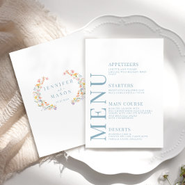 Pastellfarbene Wildblumen Hochzeitmenükarten Begleitkarte