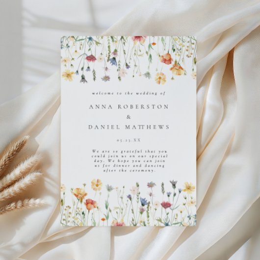 Pastellfarbene Wildblumen-Hochzeitsprogramm Programm