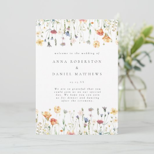 Pastellfarbene Wildblumen-Hochzeitsprogramm Programm (Stehend Vorderseite)