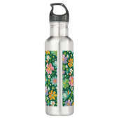 Pastellfarbene Wildblumen in rosa, Lila orange und Edelstahlflasche (Rückseite)