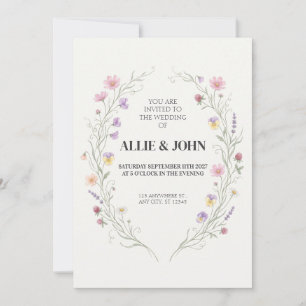 Pastellfarbene Wildblumen-Oval-Kranz-Hochzeitseinl Einladung
