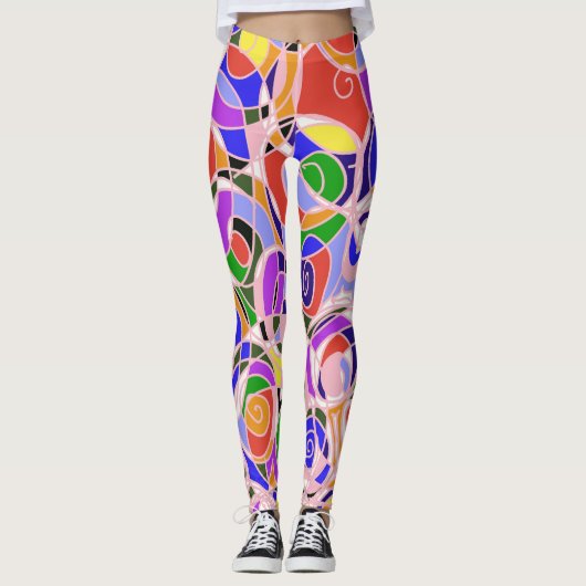 Pastellfarbene wirbelnde abstrakte Muster Leggings (Vorderseite)