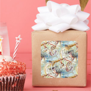 Pastellfarbener Engel mit Trumpet Quadratischer Aufkleber