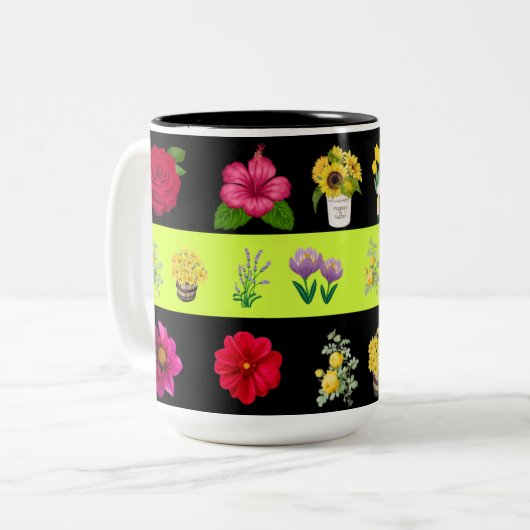 Pastellfarbener, hellgrüner und schwarz-blumengesc zweifarbige tasse (Vorderseite Links)