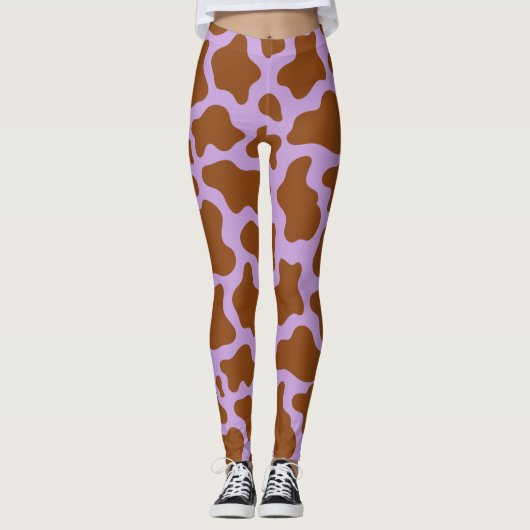 pastellfarbener lila Kuhdruck Leggings (Vorderseite)