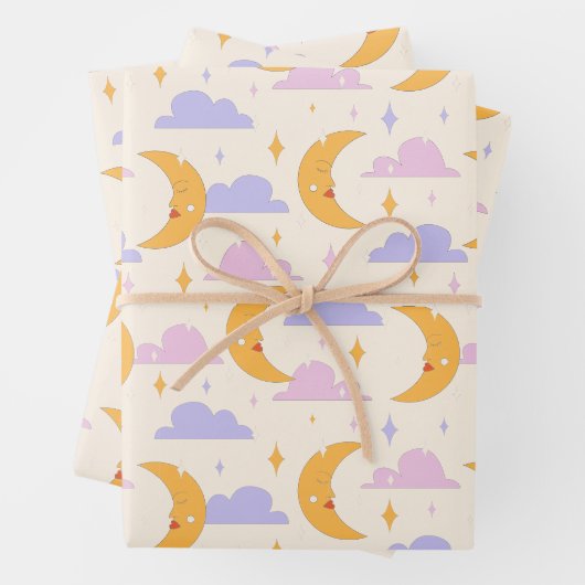 Pastellfarbener Schlaf-Mond Geschenkpapier Set (Beispiel)
