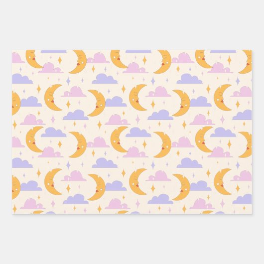 Pastellfarbener Schlaf-Mond Geschenkpapier Set (Vorderseite)