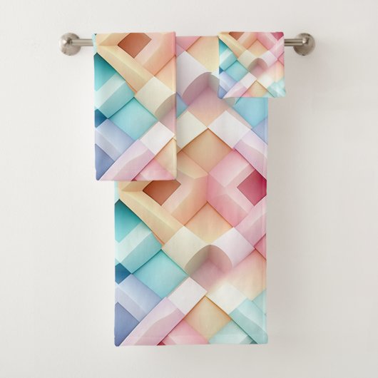 Pastellfarbenes Abstraktes 3D-Muster Badhandtuch Set (Insitu)