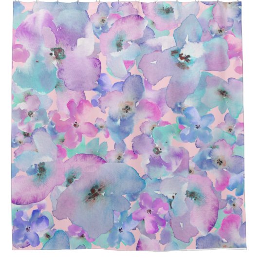 *~* Pastellfarbenes Muster Blau Pink Blume Duschvorhang (Vorderseite)