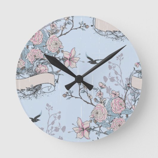pastellfarbenes Shabby Chic Runde Wanduhr (Vorderseite)
