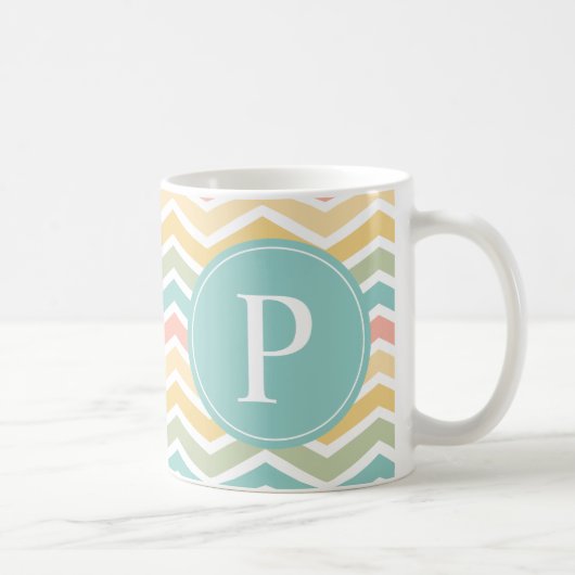 Pastellfarbenes Zickzack Monogramm Rosa Gelb Blau Kaffeetasse (Rechts)