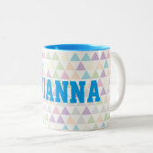 Pastellfarbige Dreiecke mit blauem Individuelle Na Zweifarbige Tasse (VorderseiteRechts)