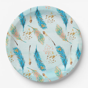 Pastellfeder-Rosa-aquamarines blaues Pappteller