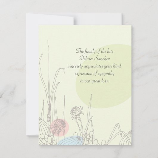 Pastellfelder - Trauerfall danken Ihnen Notecard Dankeskarte (Vorderseite)
