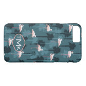 Pastellflamingos auf aquamarinem | Monogramm Case-Mate iPhone Hülle (Rückseite (Horizontal))