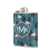 Pastellflamingos auf aquamarinem | Monogramm Flachmann (Links)