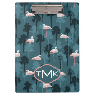Pastellflamingos auf aquamarinem   Monogramm Klemmbrett