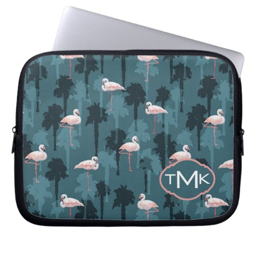 Pastellflamingos auf aquamarinem | Monogramm Laptopschutzhülle (Vorderseite)