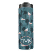 Pastellflamingos auf aquamarinem | Monogramm Thermosbecher (Vorderseite)