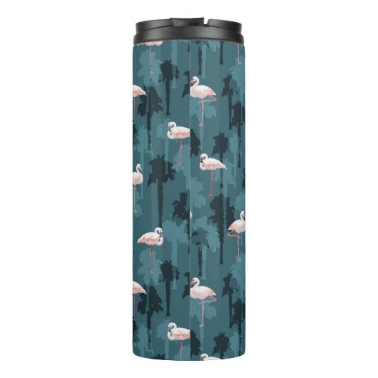 Pastellflamingos auf aquamarinem | Monogramm Thermosbecher (Rückseite)