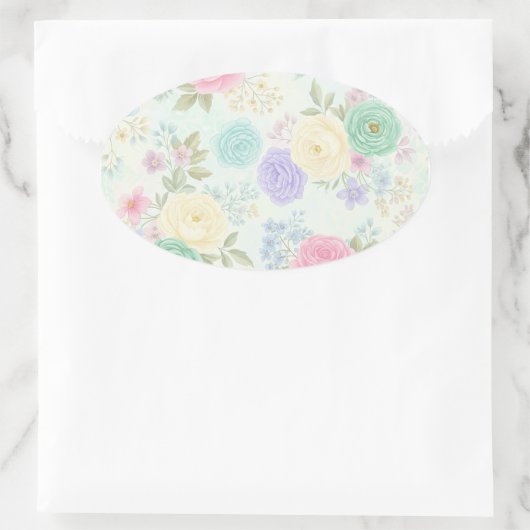 Pastellfloral Design Oval Aufkleber (Tasche)